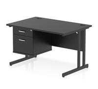 Impulse 1200 x 800mm Straight Office Desk Black Top Black Cantilever Leg Workstation 1 x 2 Drawer Fixed Pedestal