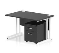 Impulse 1200 x 800mm Straight Office Desk Black Top White Cantilever Leg Workstation 2 Drawer Mobile Pedestal