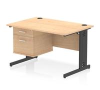 Impulse 1200 x 800mm Straight Office Desk Maple Top Black Cable Managed Leg Workstation 1 x 2 Drawer Fixed Pedestal