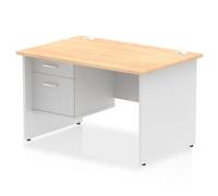 Impulse 1200 x 800mm Straight Office Desk Maple Top White Panel End Leg with 1 x 2 Drawer Fixed Pedestal