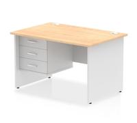 Impulse 1200 x 800mm Straight Office Desk Maple Top White Panel End Leg with 1 x 3 Drawer Fixed Pedestal