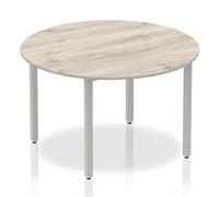Impulse 1200mm Circle Table Grey Oak Top Silver Box Frame Leg
