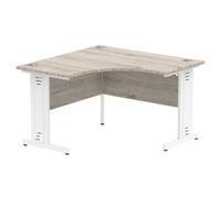 Impulse 1200mm Corner Office Desk Grey Oak Top White Cable Managed Leg