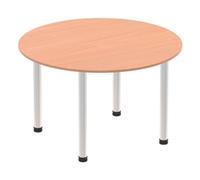 Impulse 1200mm Round Table Beech Top Brushed Aluminium Post Leg