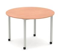 Impulse 1200mm Round Table Beech Top Silver Box Frame Leg with Castors