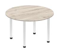 Impulse 1200mm Round Table Grey Oak Top Chrome Post Leg