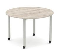 Impulse 1200mm Round Table Grey Oak Top Silver Box Frame Leg Castors