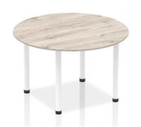 Impulse 1200mm Round Table Grey Oak Top White Post Leg