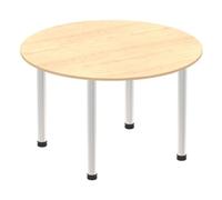 Impulse 1200mm Round Table Maple Top Brushed Aluminium Post Leg