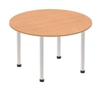 Impulse 1200mm Round Table Oak Top Brushed Aluminium Post Leg