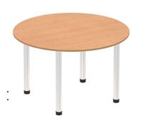 Impulse 1200mm Round Table Oak Top Chrome Post Leg