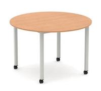 Impulse 1200mm Round Table Oak Top Silver Box Frame Leg with Castors