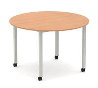 Impulse 1200mm Round Table Oak Top Silver Box Frame Leg with Castors