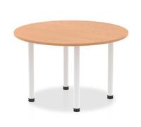 Impulse 1200mm Round Table Oak Top White Post Leg