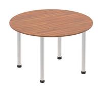 Impulse 1200mm Round Table Walnut Top Brushed Aluminium Post Leg