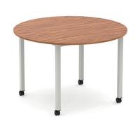 Impulse 1200mm Round Table Walnut Top Silver Box Frame Leg Castors