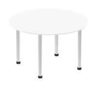 Impulse 1200mm Round Table White Top Brushed Aluminium Post Leg