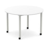 Impulse 1200mm Round Table White Top Silver Box Frame Leg with Castors