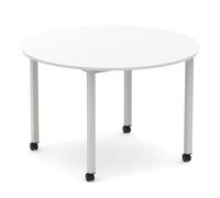 Impulse 1200mm Round Table White Top Silver Box Frame Leg with Castors