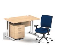 Impulse 1200 Desk Maple/White Cantilever 2 Dr Mobile Ped Blue Chair