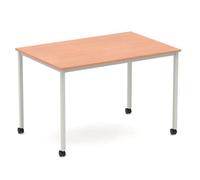 Impulse 1200mm Straight Table Beech Top Silver Box Frame Leg with Castors