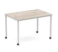 Impulse 1200mm Straight Table Grey Oak Top Silver Box Frame Leg with Castors