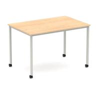 Impulse 1200mm Straight Table Maple Top Silver Box Frame Leg with Castors