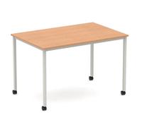 Impulse 1200mm Straight Table Oak Top Silver Box Frame Leg with Castors