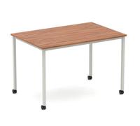 Impulse 1200mm Straight Table Walnut Top Silver Box Frame Leg with Castors