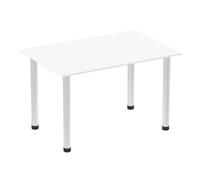 Impulse 1200mm Straight Table White Top Brushed Aluminium Post Leg I003632