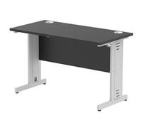 Impulse 1200 x 600mm Straight Office Desk Black Top Silver Cable Managed Leg