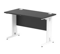 Impulse 1200 x 600mm Straight Office Desk Black Top White Cable Managed Leg