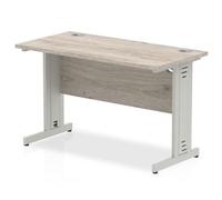 Impulse 1200x600mm Straight Desk Grey Oak Top Silver Cable Managed Leg