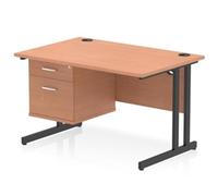 Impulse 1200x800 Desk Beech/Black Cantilever Leg 1x2 Drawer Fixed Ped