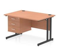 Dynamic Impulse 1200 x 800mm Straight Office Desk Beech Top Black Cantilever Leg Workstation 1 x 3 Drawer Fixed Pedestal