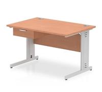 Impulse 1200x800 Desk Beech/Silver Cable Managed Leg 1 Dr Fixed Ped
