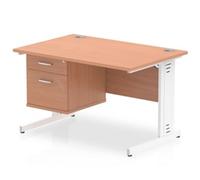 Impulse 1200x800 Desk Beech White Cable Managed Leg + Fixed Pedestal