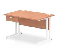 Impulse 1200x800 Desk Beech/White Cantilever Leg 1x1 Drawer Fixed Ped