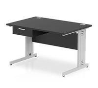 Impulse 1200x800 Desk Black/Silver Cable Managed Leg 1 Dr Fixed Ped