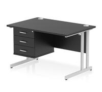 Impulse 1200x800 Desk Black/Silver Cantilever Leg 1x3 Drawer Fixed Ped