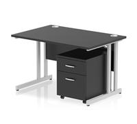 Impulse 1200x800 Desk Black/Silver Cantilever Leg 2 Drawer Mobile Ped