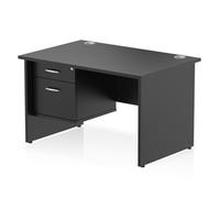 Impulse 1200x800 Desk Black Top Panel End 1x2 Drawer Fixed Ped