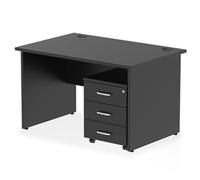 Impulse 1200x800 Desk Black Top Panel End 3 Drawer Mobile Pedestal