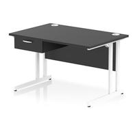 Impulse 1200x800 Desk Black/White Cantilever Leg 1x1 Drawer Fixed Ped