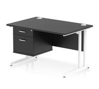 Impulse 1200x800 Desk Black/White Cantilever Leg 1x2 Drawer Fixed Ped