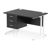 Impulse 1200x800 Desk Black/White Cantilever Leg 1x3 Drawer Fixed Ped