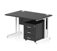 Impulse 1200x800 Desk Black/White Cantilever Leg 3 Drawer Mobile Ped