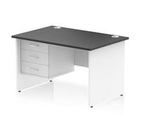 Impulse 1200x800 Desk Black/White Panel End Leg 1x3 Drawer Fixed Ped