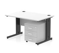 Impulse 1200x800 Desk Cable Managed White/Black 3 Drawer Mobile Ped