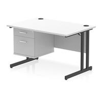 Impulse 1200x800 Desk Cantilever Leg White/Black 1x2 Drawer Fixed Ped